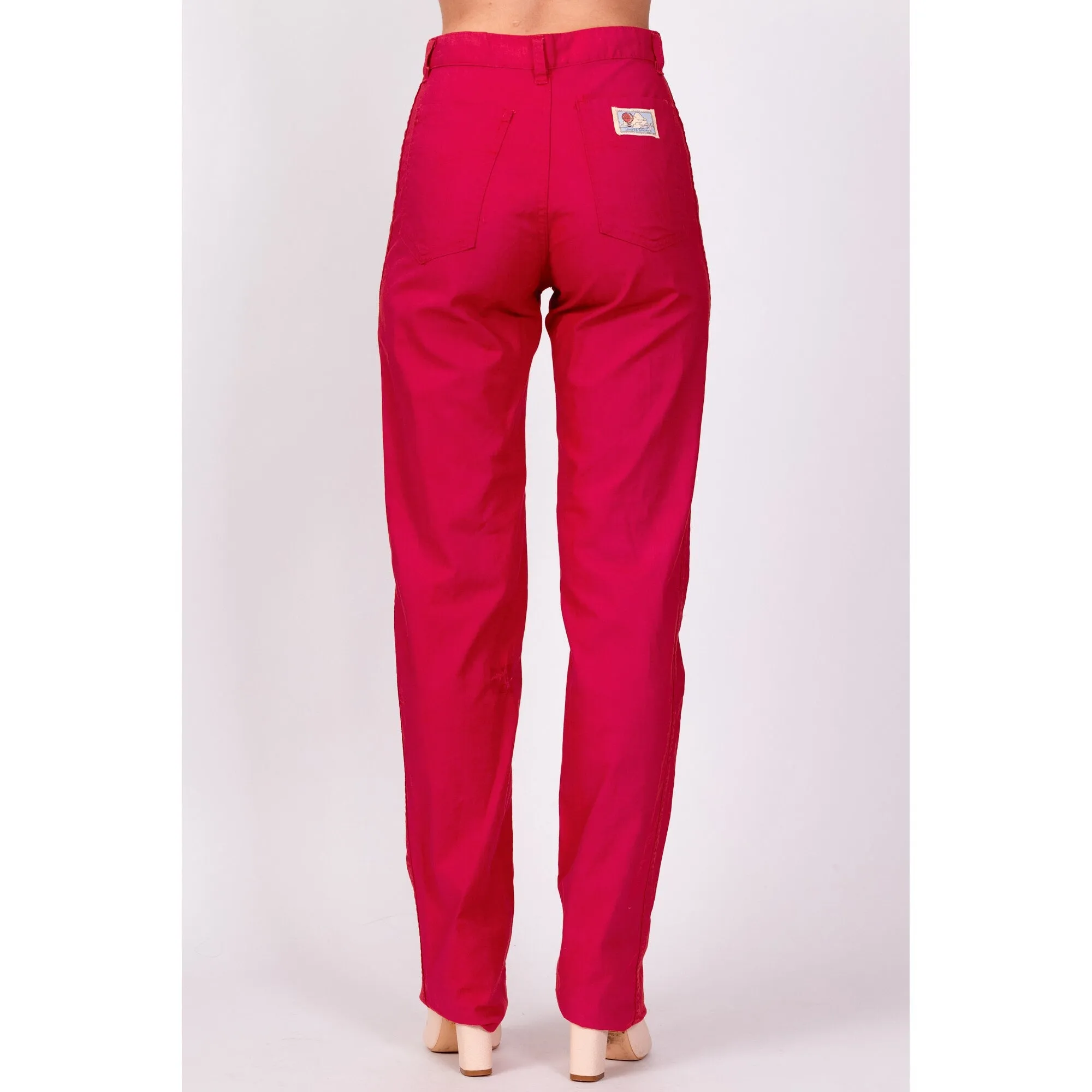 80s Raspberry Red High Waisted Pants - Small, 26"