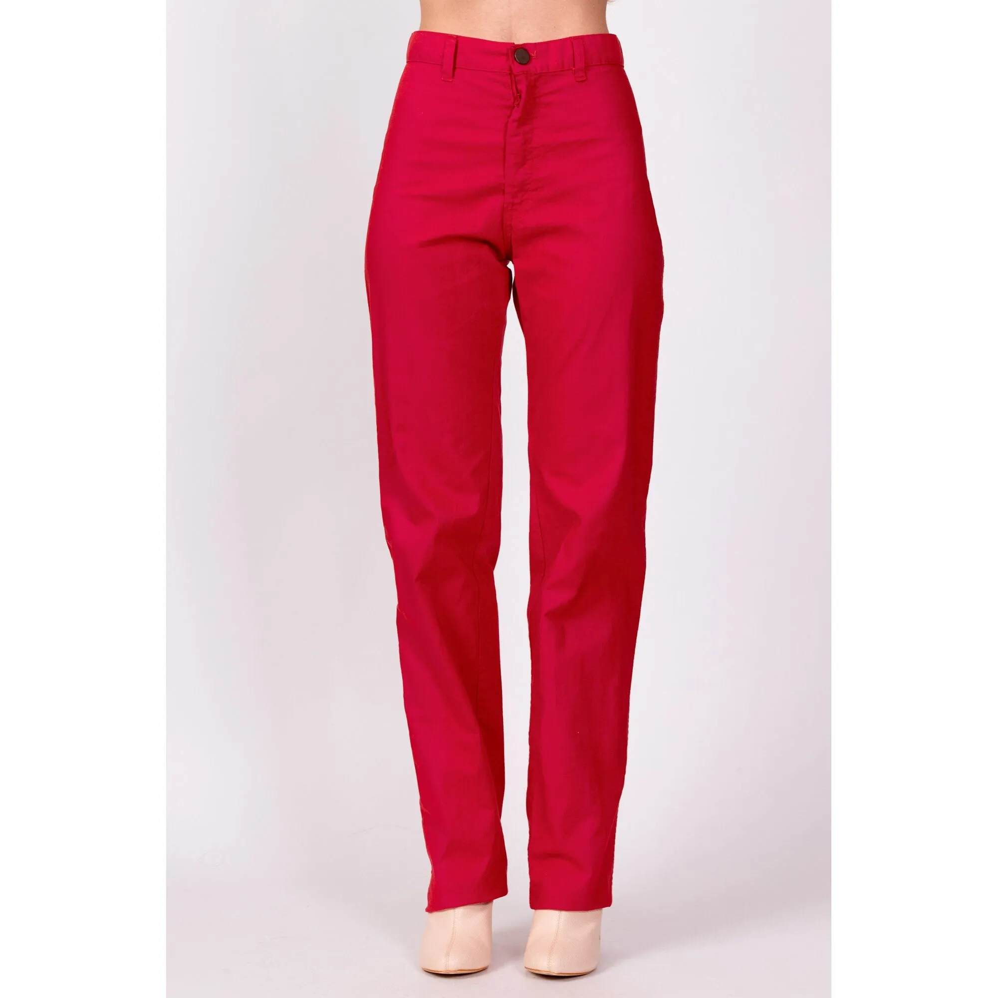 80s Raspberry Red High Waisted Pants - Small, 26"