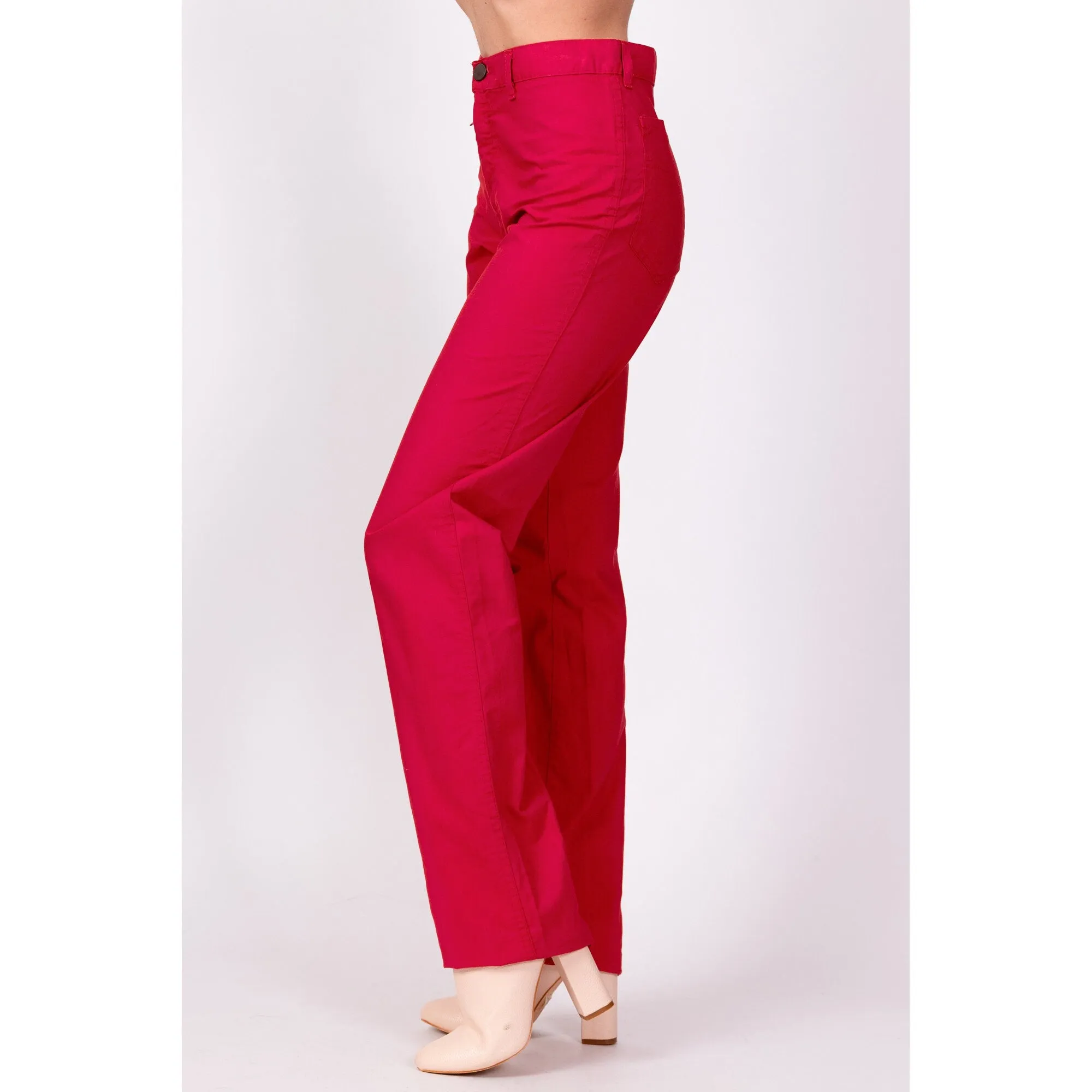 80s Raspberry Red High Waisted Pants - Small, 26"