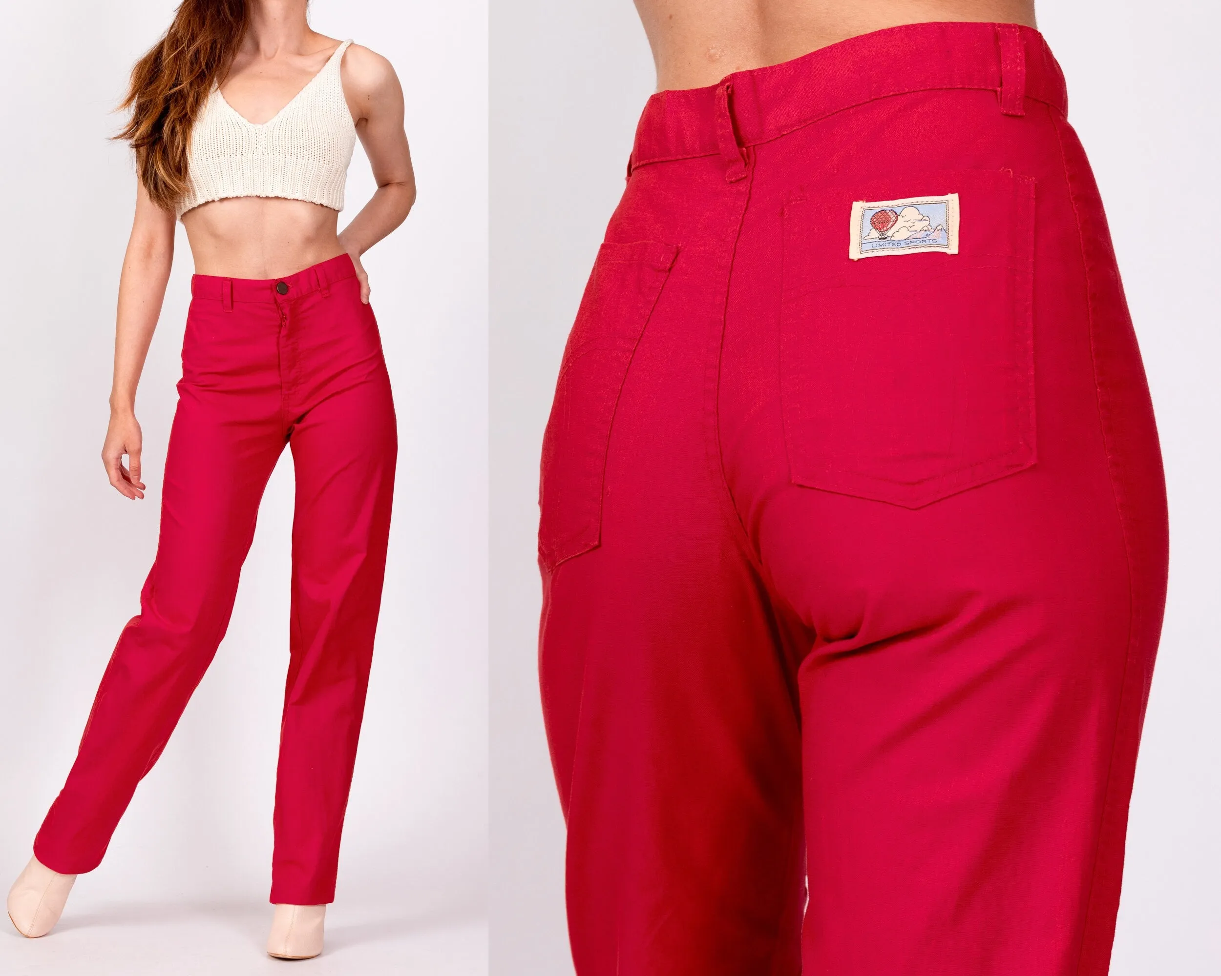 80s Raspberry Red High Waisted Pants - Small, 26"