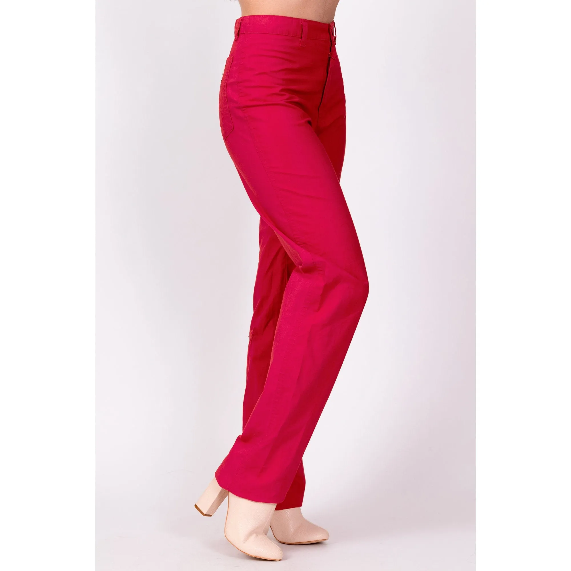 80s Raspberry Red High Waisted Pants - Small, 26"