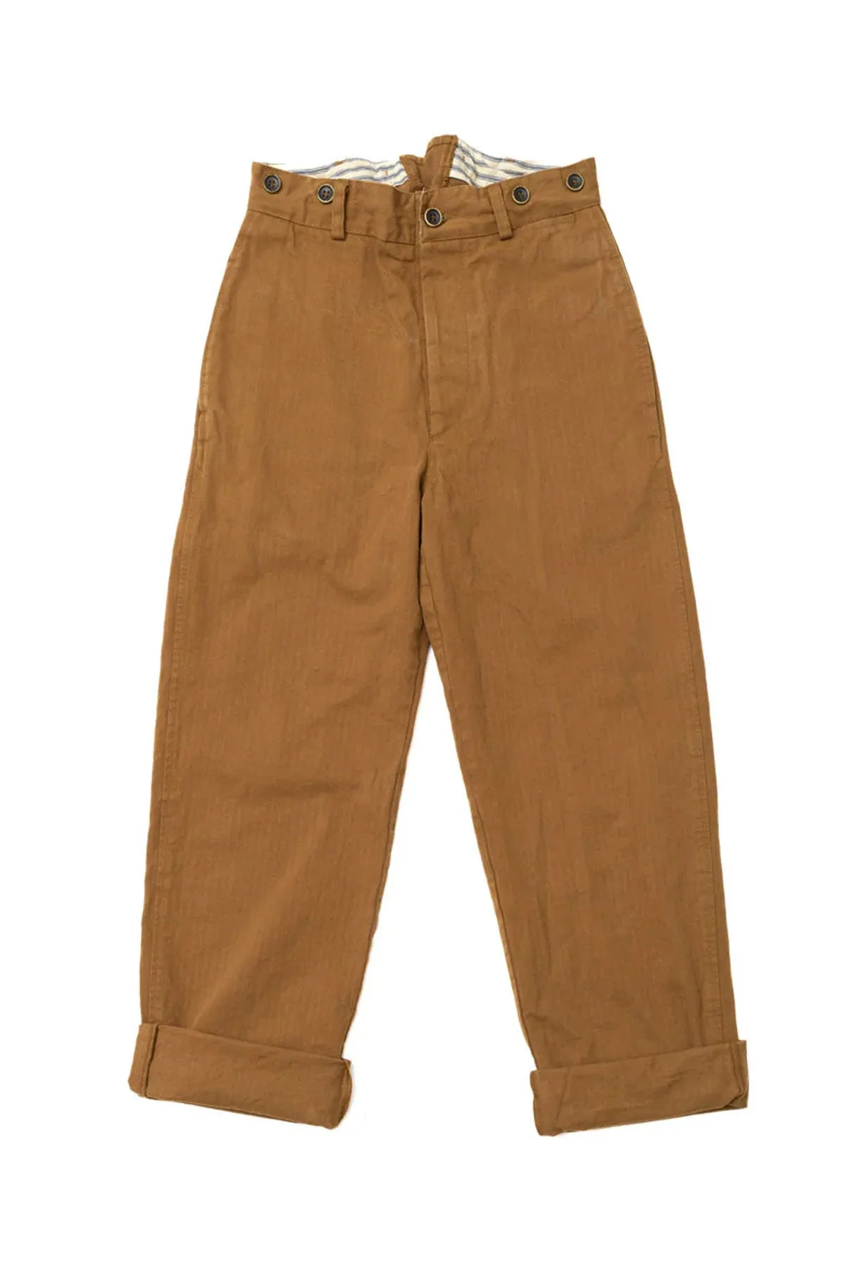 A Piece of Chic  - "Le Manard" Japanese HBT Work Pants in Rust with Suspenders