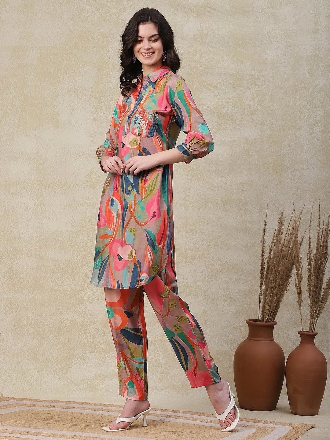 Abstract Printed Straight Fit Co-ord Set - Multi