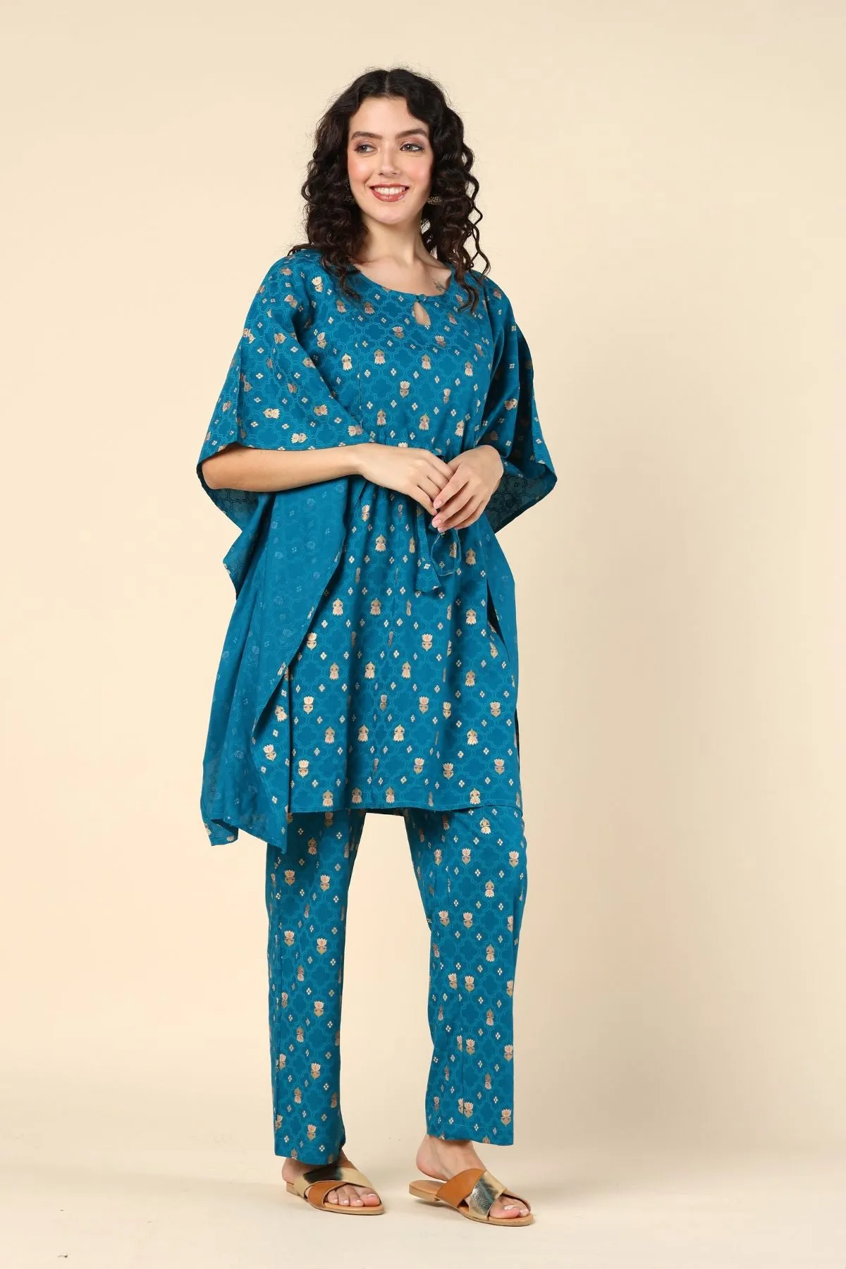 Aqua Blue Pregnancy Maternity Kaftan Set (Top & Bottom)