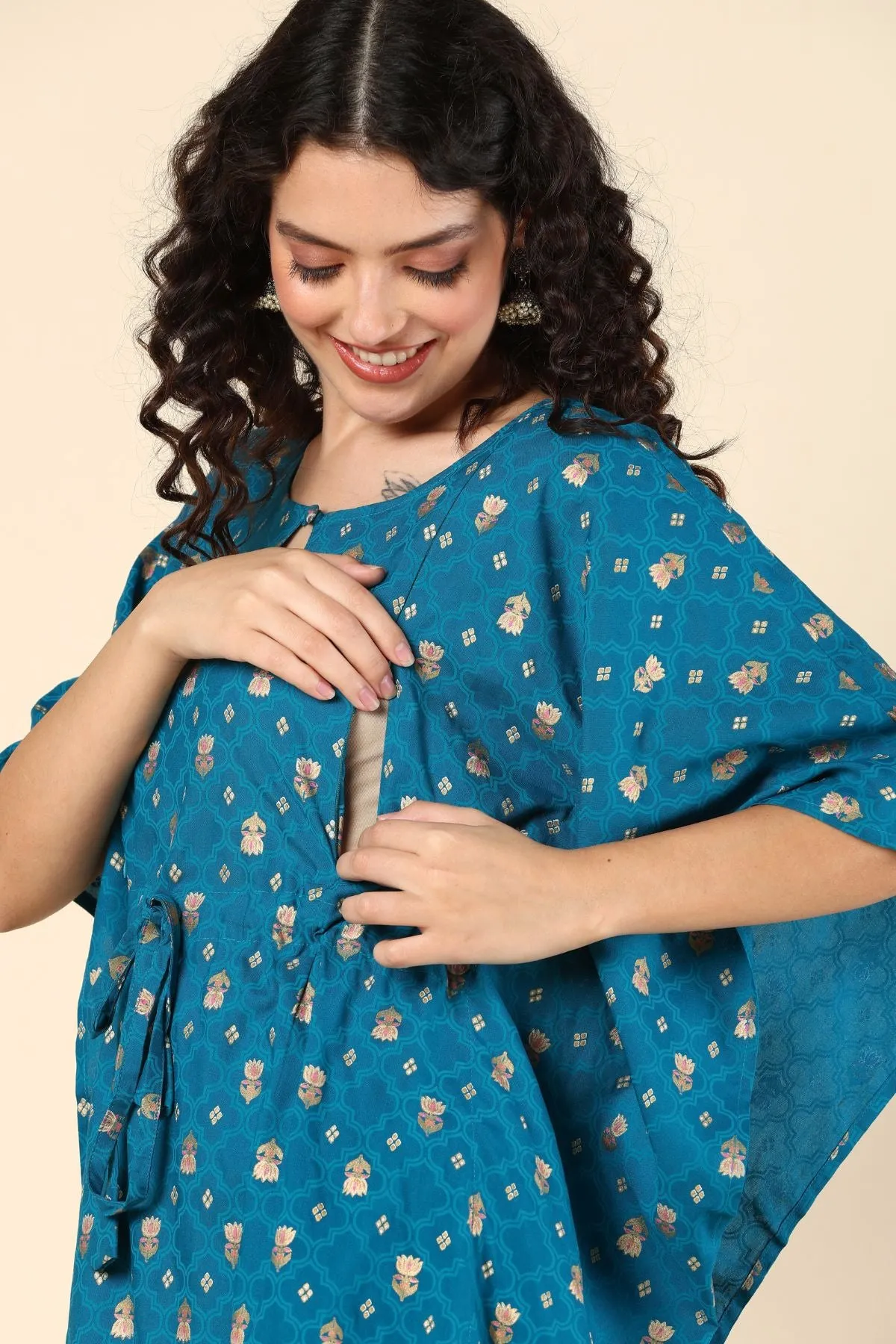 Aqua Blue Pregnancy Maternity Kaftan Set (Top & Bottom)