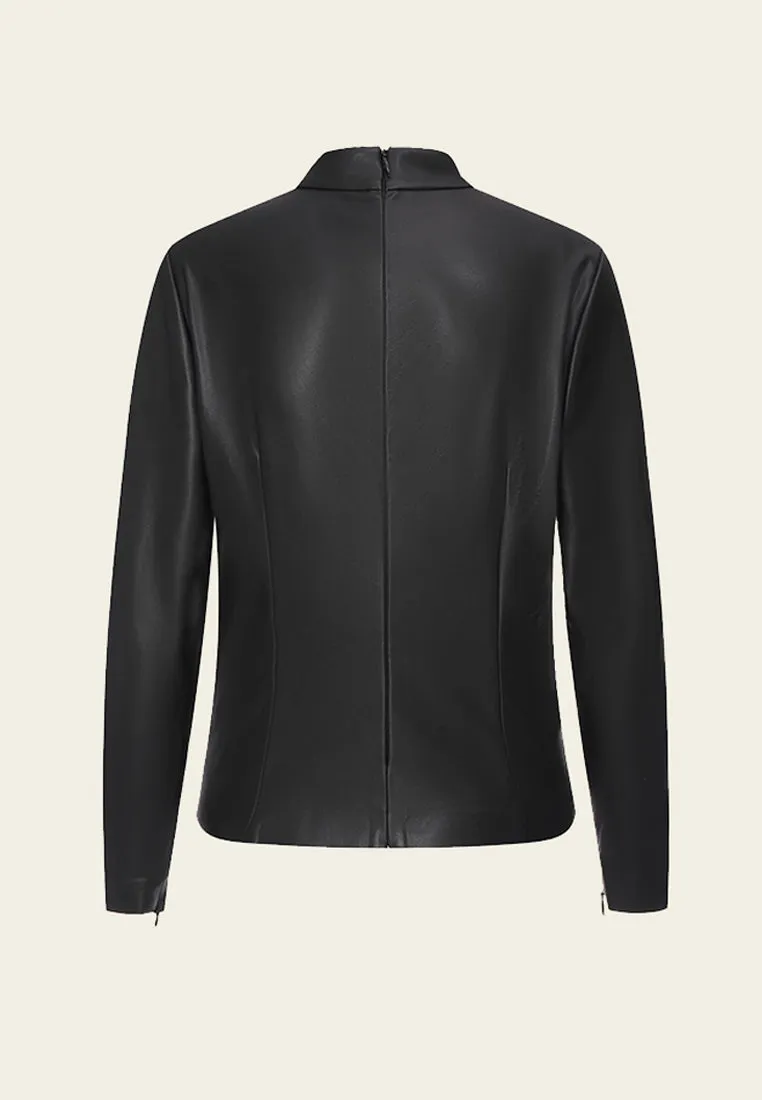 Black Vegan Leather High Neck Top