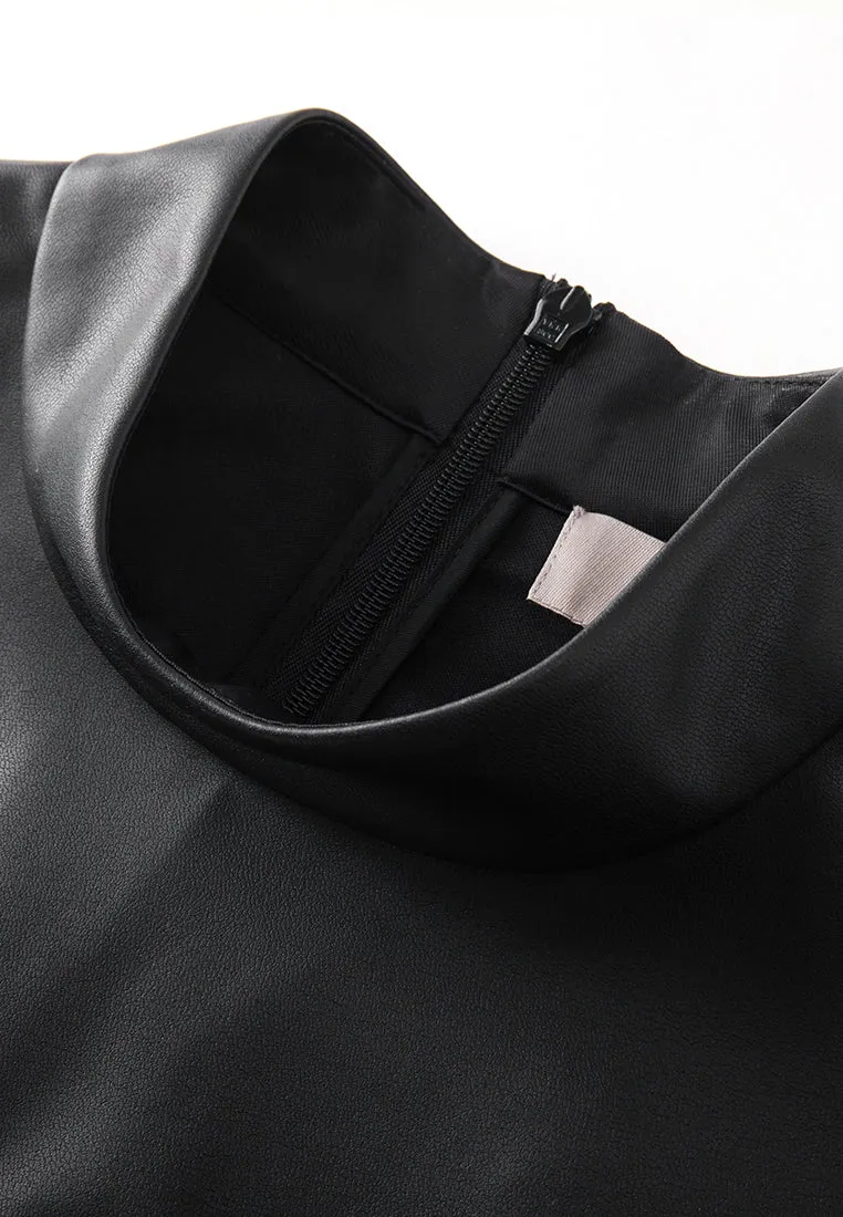 Black Vegan Leather High Neck Top