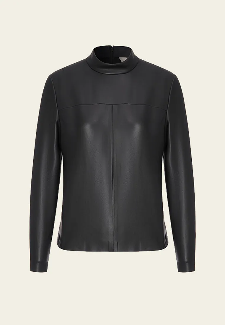 Black Vegan Leather High Neck Top