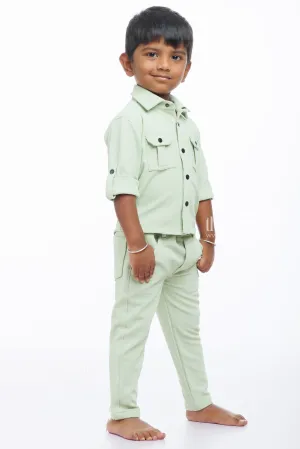 Boys Olive Green Shirt and Pant Casual Set - Fresh Style