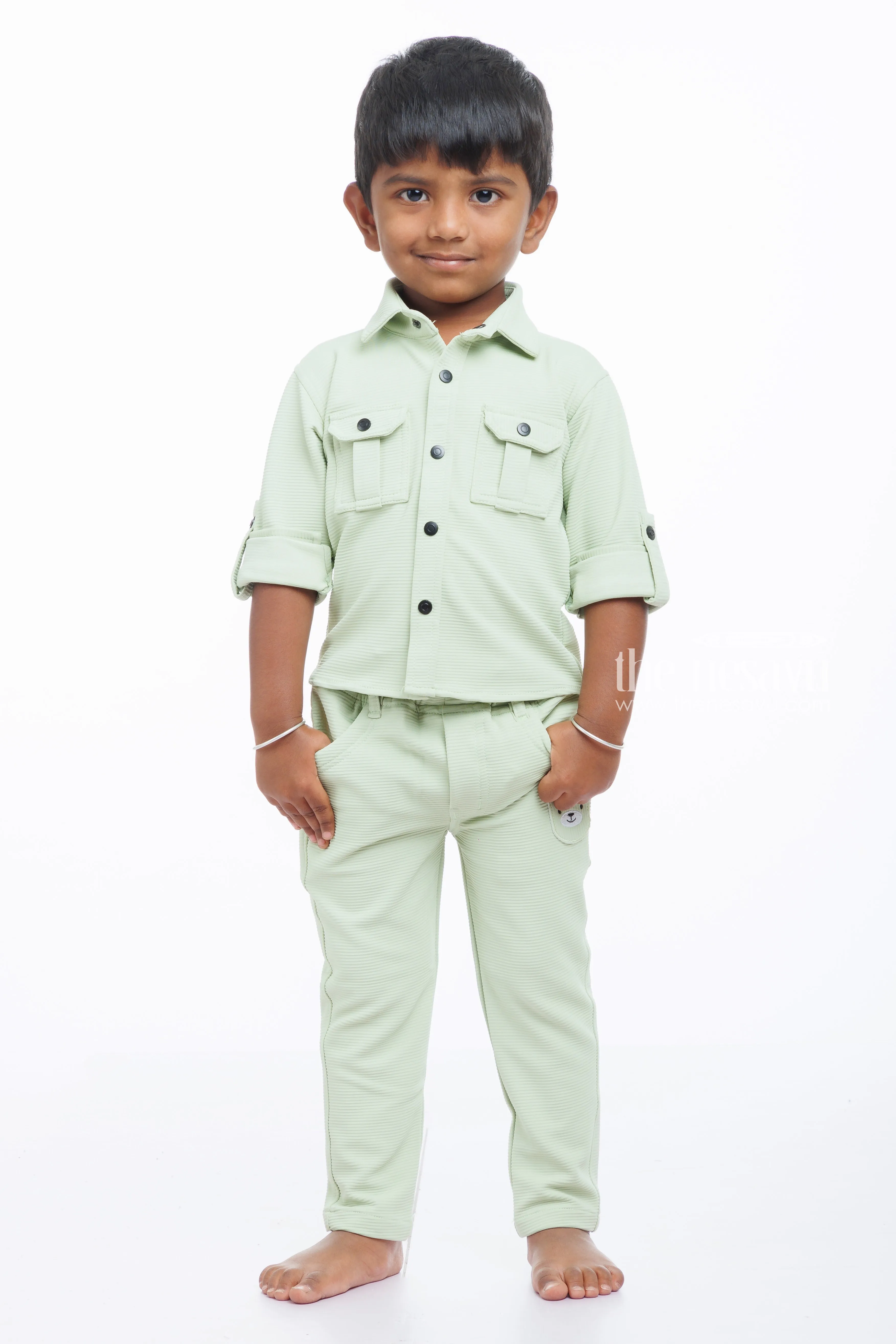 Boys Olive Green Shirt and Pant Casual Set - Fresh Style