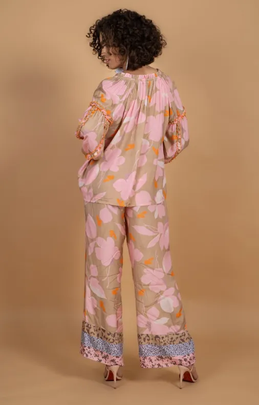 Camel Flower Palazzo Pants