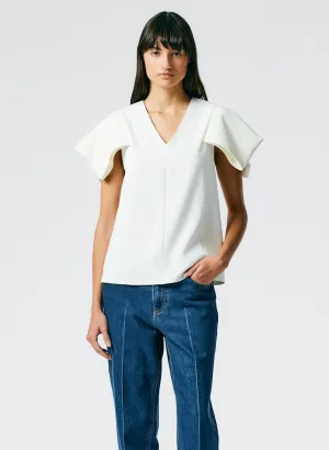 Chalky Drape V-Neck Top With Folded Sleeve