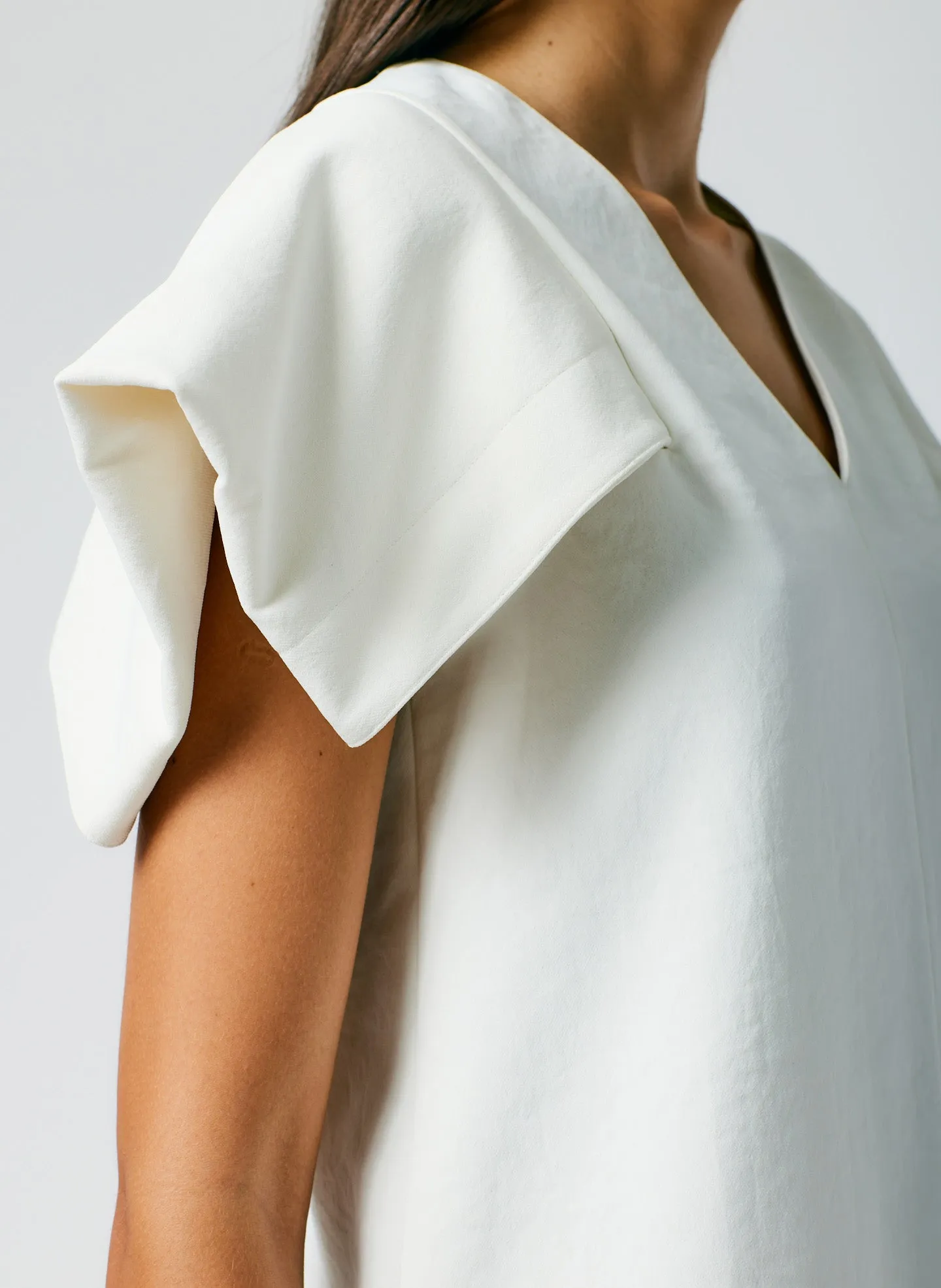 Chalky Drape V-Neck Top With Folded Sleeve