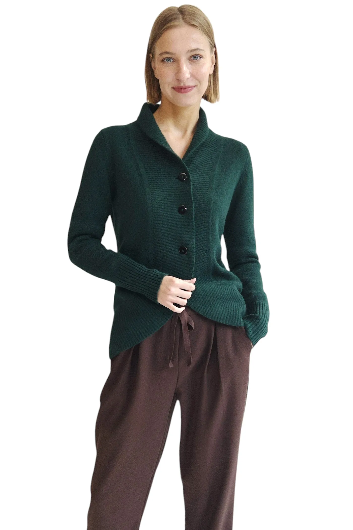 Chunky cashmere cardigan in dark olive green