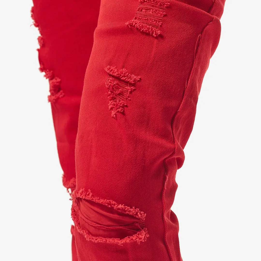 Copper Rivet Ripped Denim (Red) 913211