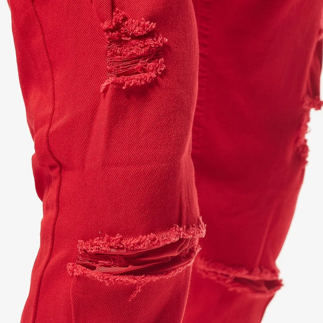 Copper Rivet Ripped Denim (Red) 913211