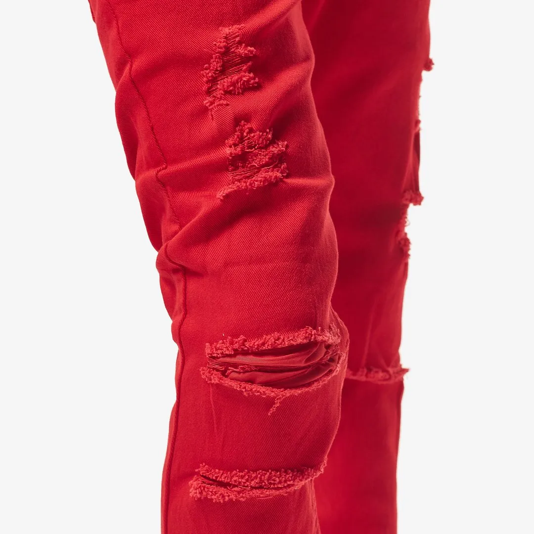 Copper Rivet Ripped Denim (Red) 913211