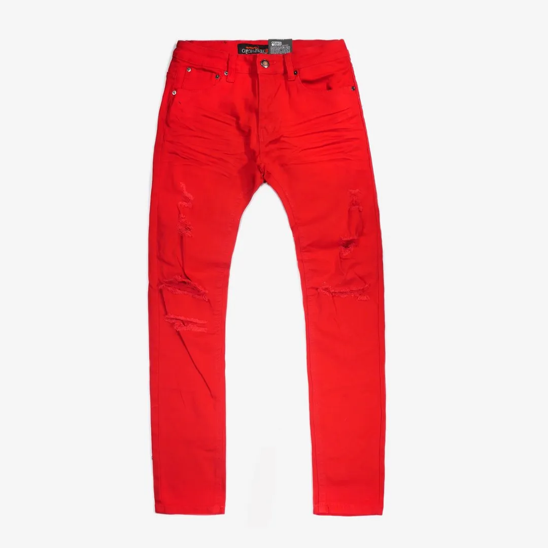 Copper Rivet Ripped Denim (Red) 913211