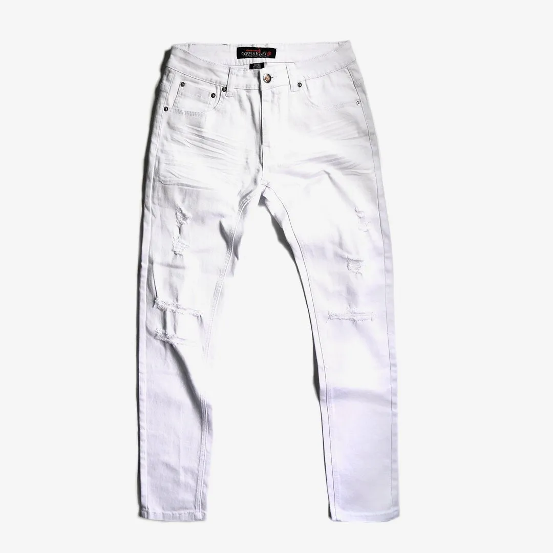 Copper Rivet Ripped Denim (White) 913211