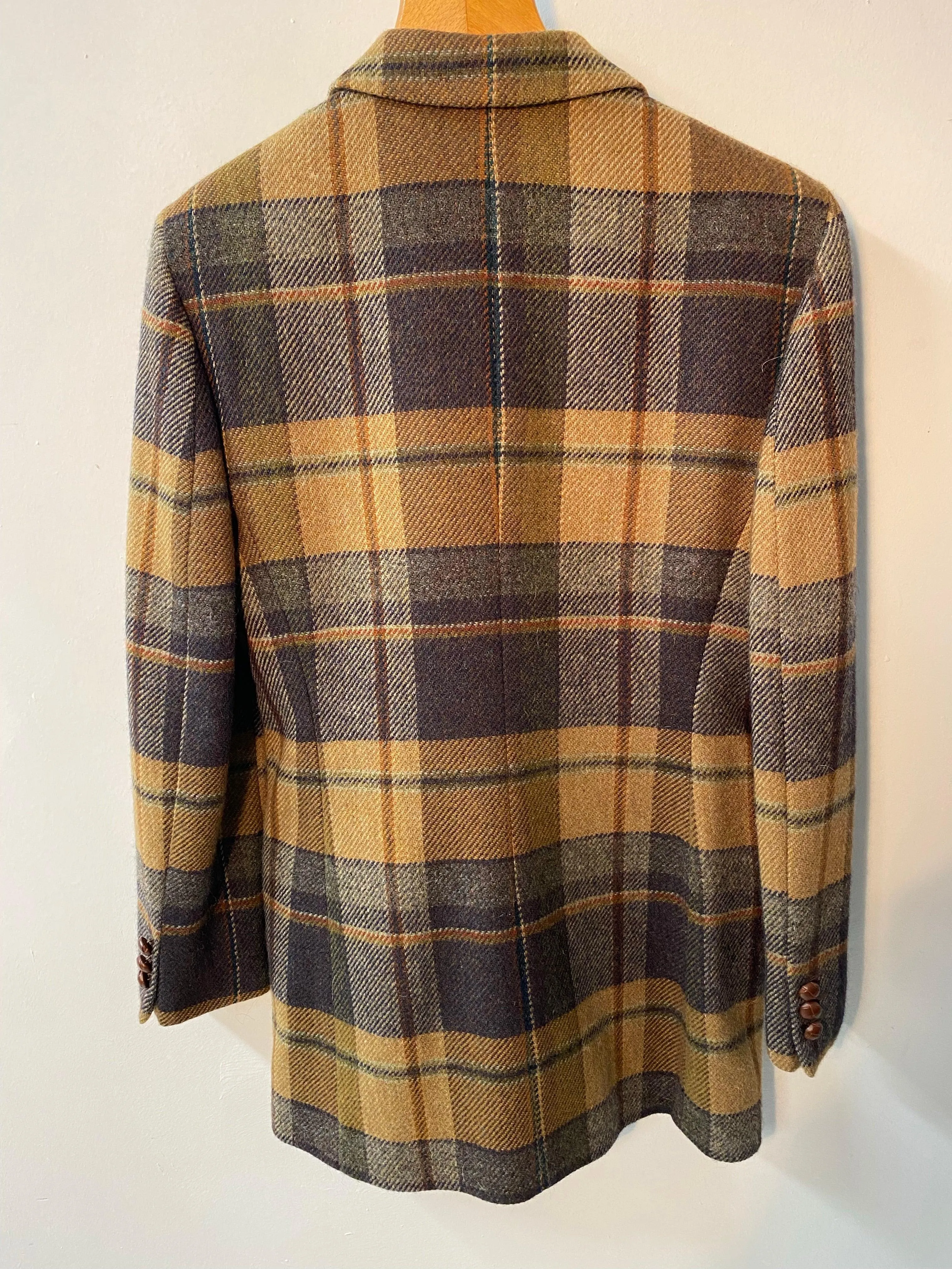 Daks Jacket Check Wool and Mohair Mix with Leather Covered Buttons UK Size 12