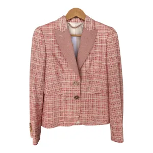 DAKS Red and Cream Check Silk and Cotton Mix Jacket UK SIze 8