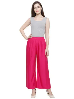 Elegant Rani Pink Colored Rayon Plain Palazzo Pant For Women