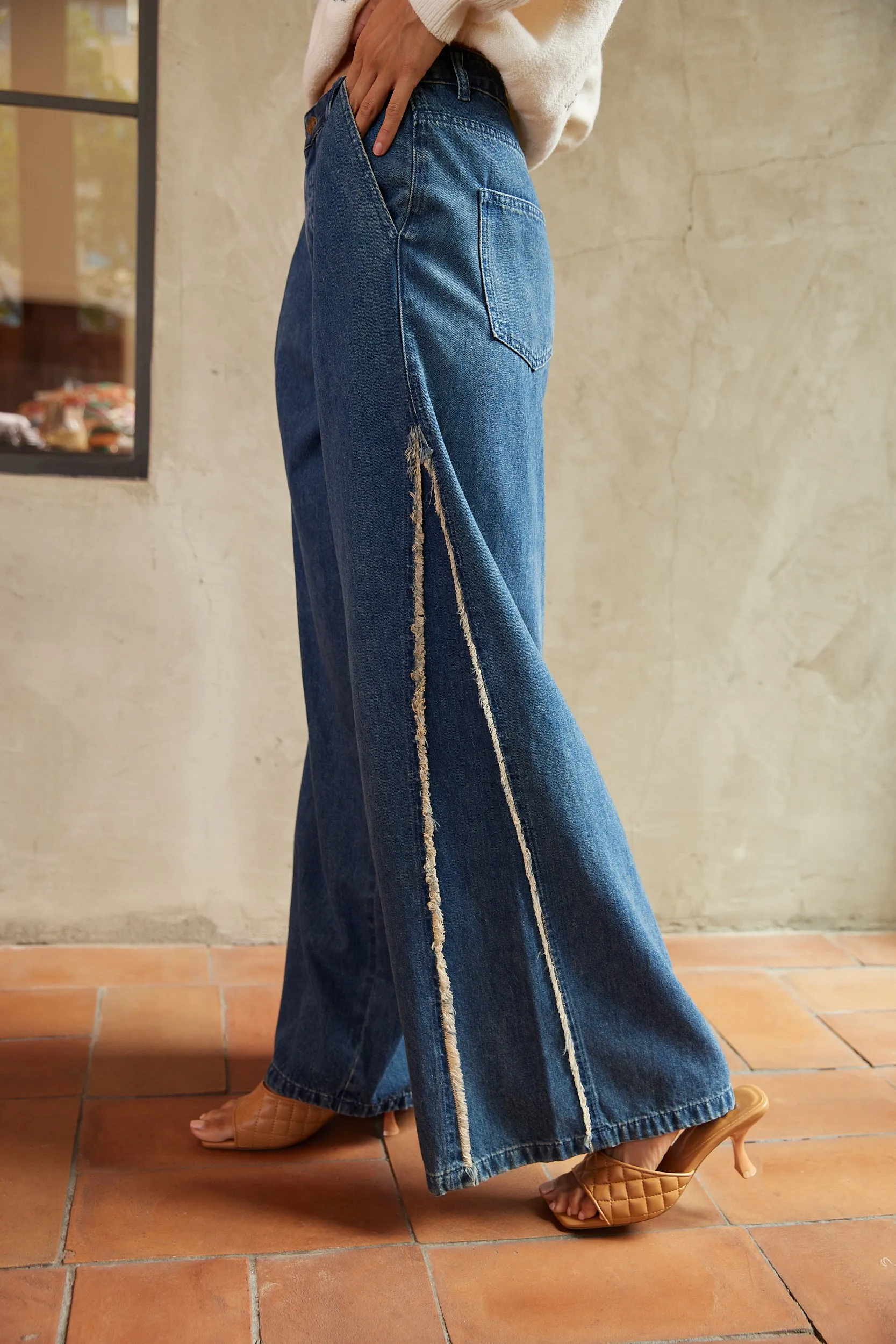 Esme Fringed Hem Wide Leg Jeans