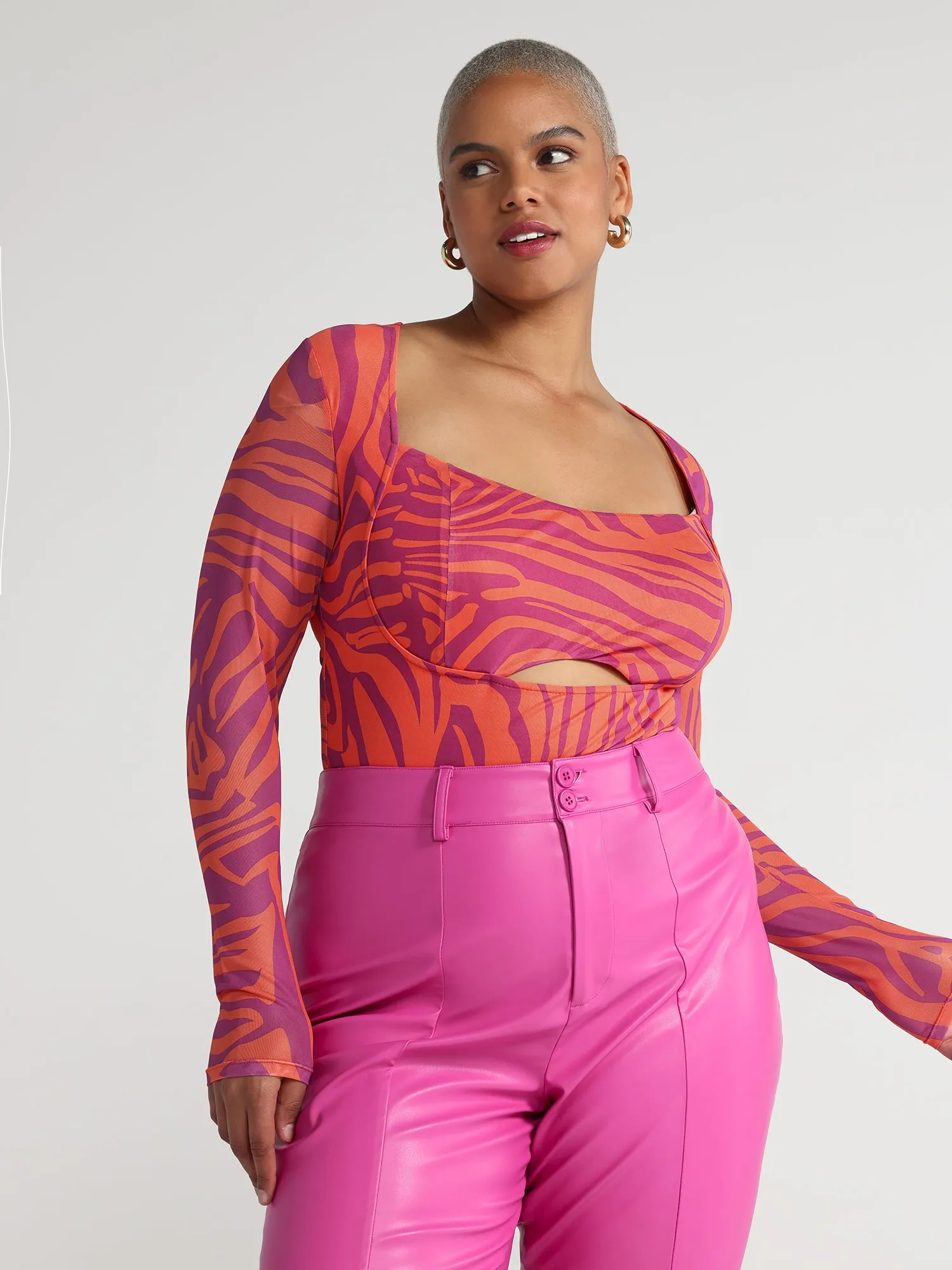 Eveline Zebra Print Mesh Top