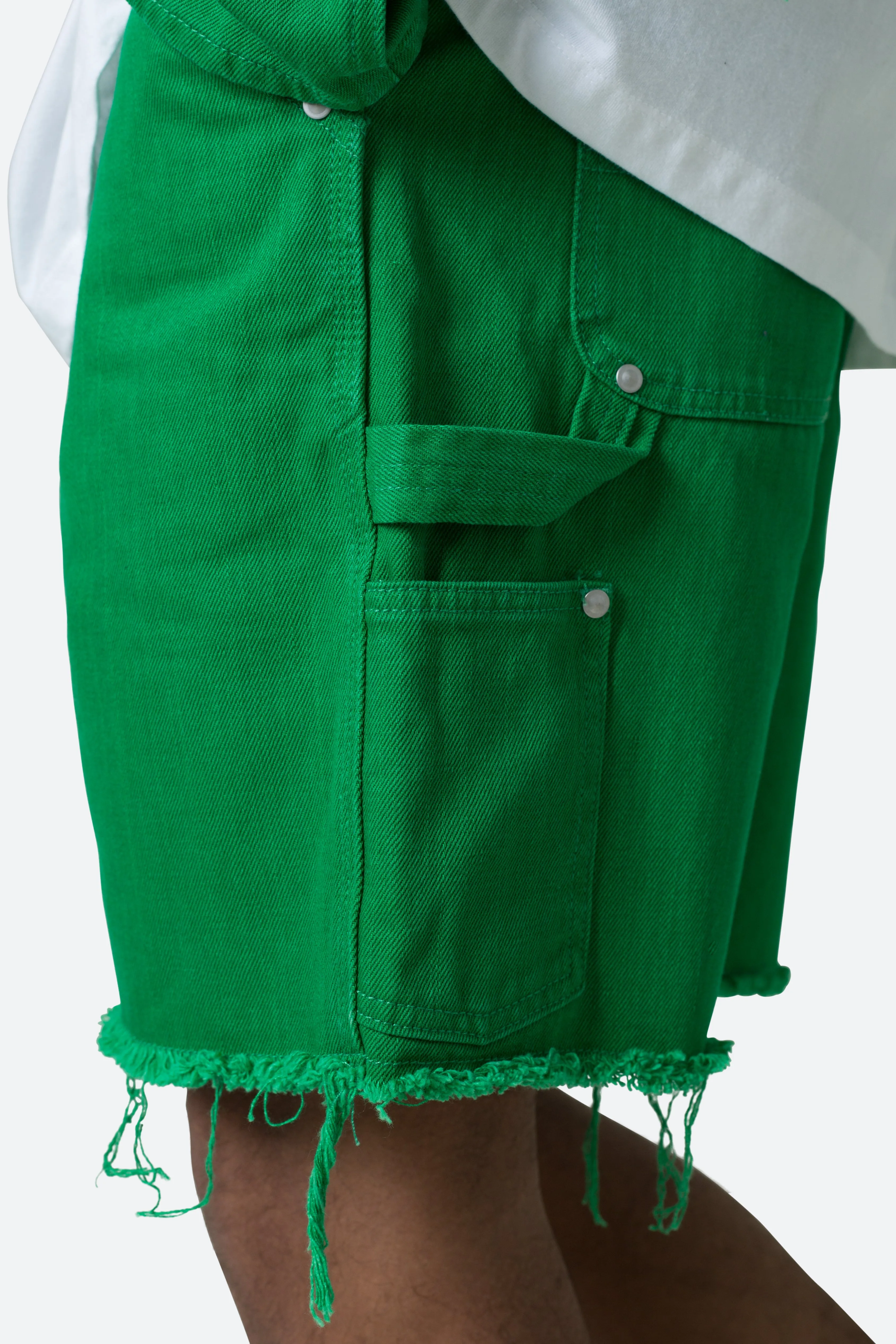 Frayed Denim Shorts - Green