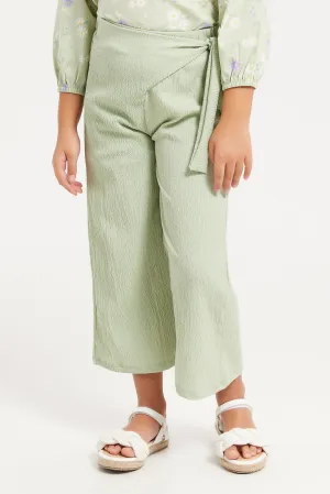 Girls Green Textured Wide Leg Trouser