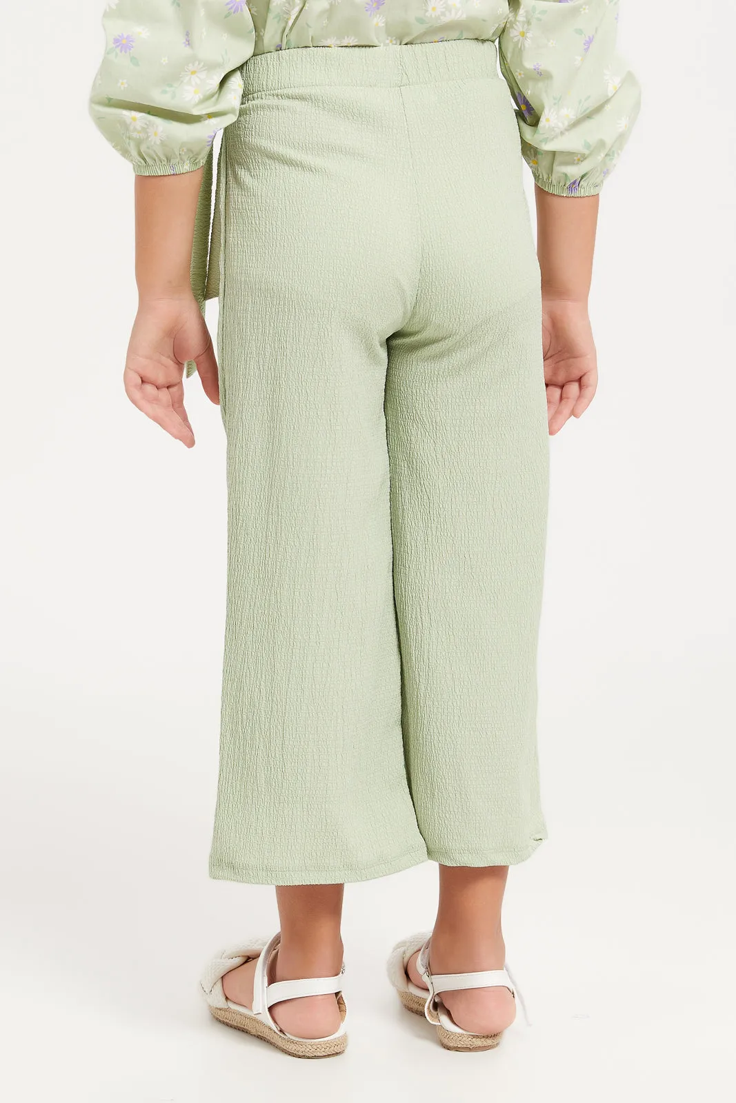 Girls Green Textured Wide Leg Trouser