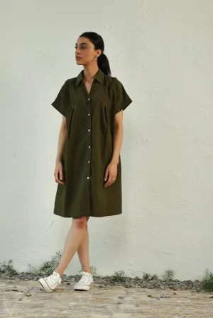 Green Cotton Poplin Mini Dress