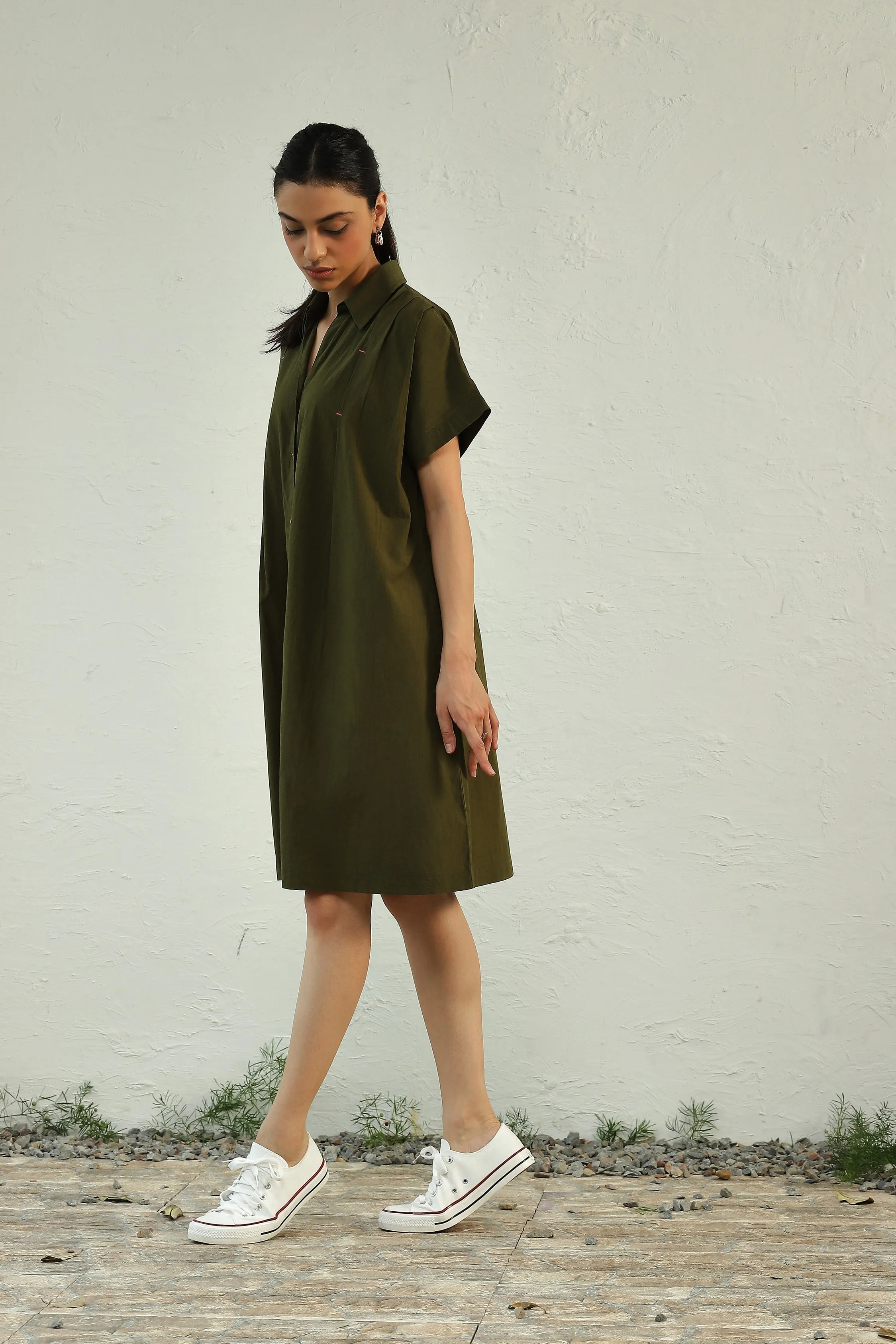 Green Cotton Poplin Mini Dress