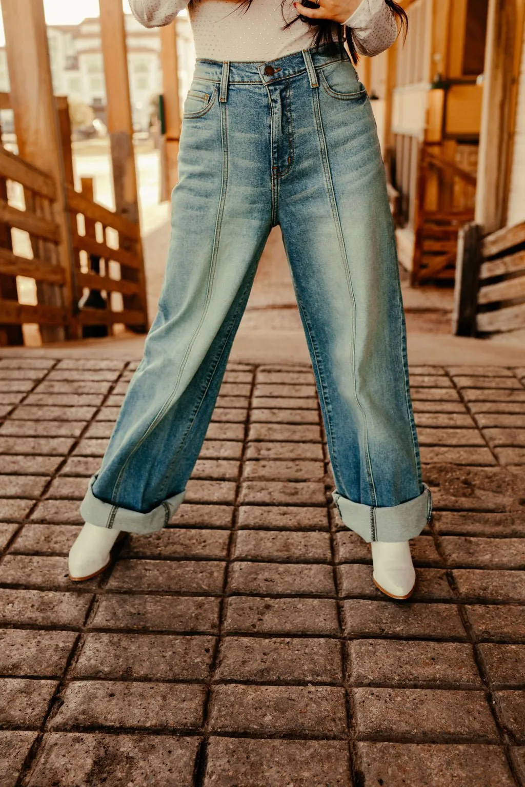 High Rise Center Seam Flare Jeans