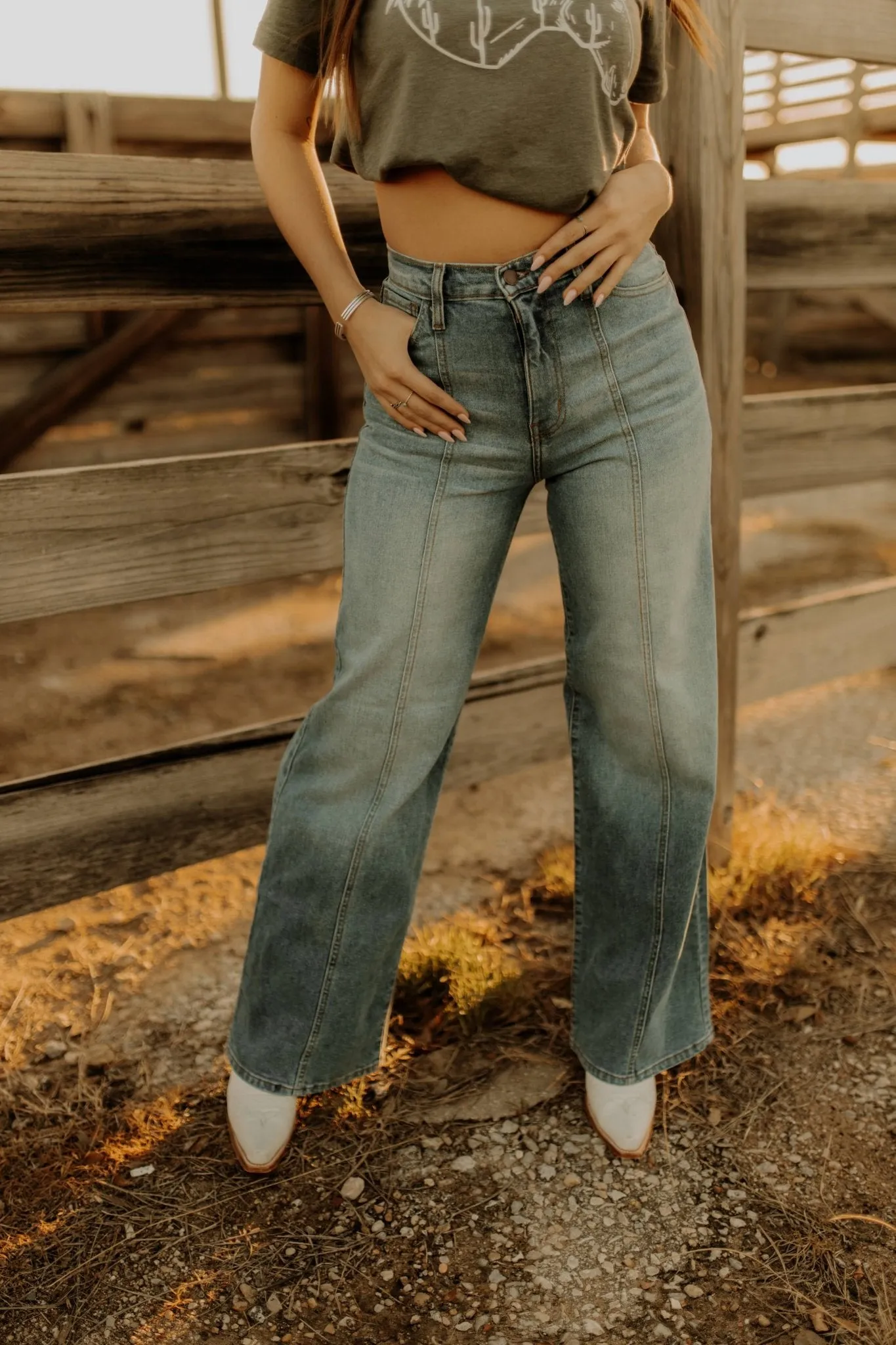 High Rise Center Seam Flare Jeans