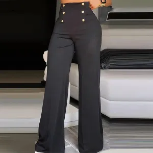 High Waist Double Breasted Wide Flared Slim Leisure Chic Pants