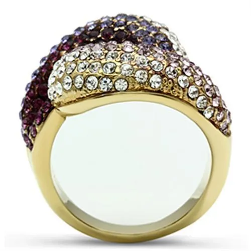 IP Gold(Ion Plating) Brass Ring with Top Grade Crystal in Multi Color for Women Style GL306