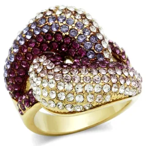 IP Gold(Ion Plating) Brass Ring with Top Grade Crystal in Multi Color for Women Style GL306