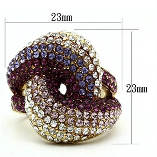 IP Gold(Ion Plating) Brass Ring with Top Grade Crystal in Multi Color for Women Style GL306