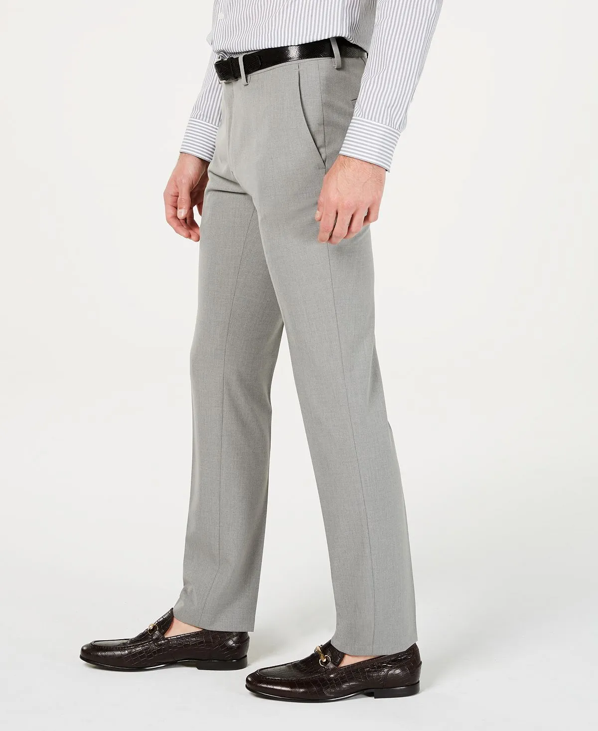 Kenneth Cole Reaction Men's Skinny/Super Slim Fit Gabardine Stretch Flat Front Dress Pants ,  grey