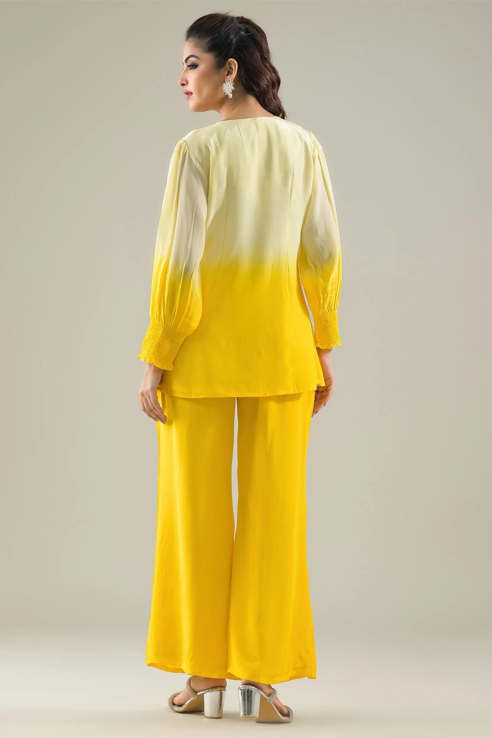 Lemon Yellow Ombre-Dyed Habutai Silk Palazzo Set