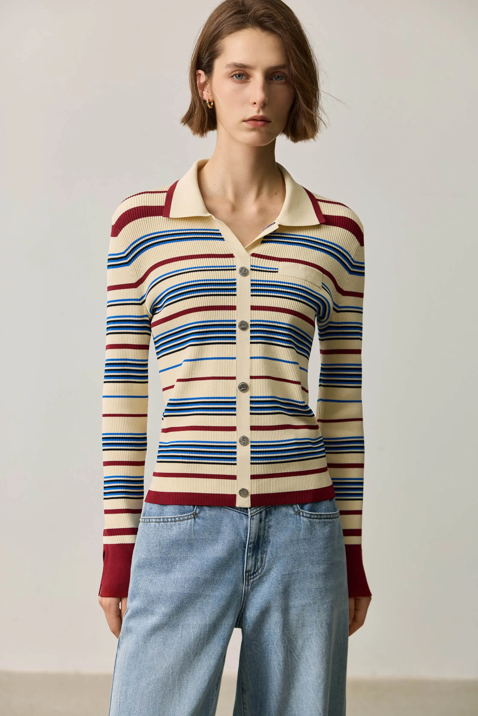 LILY Asymmetric Striped Knit Cardigan