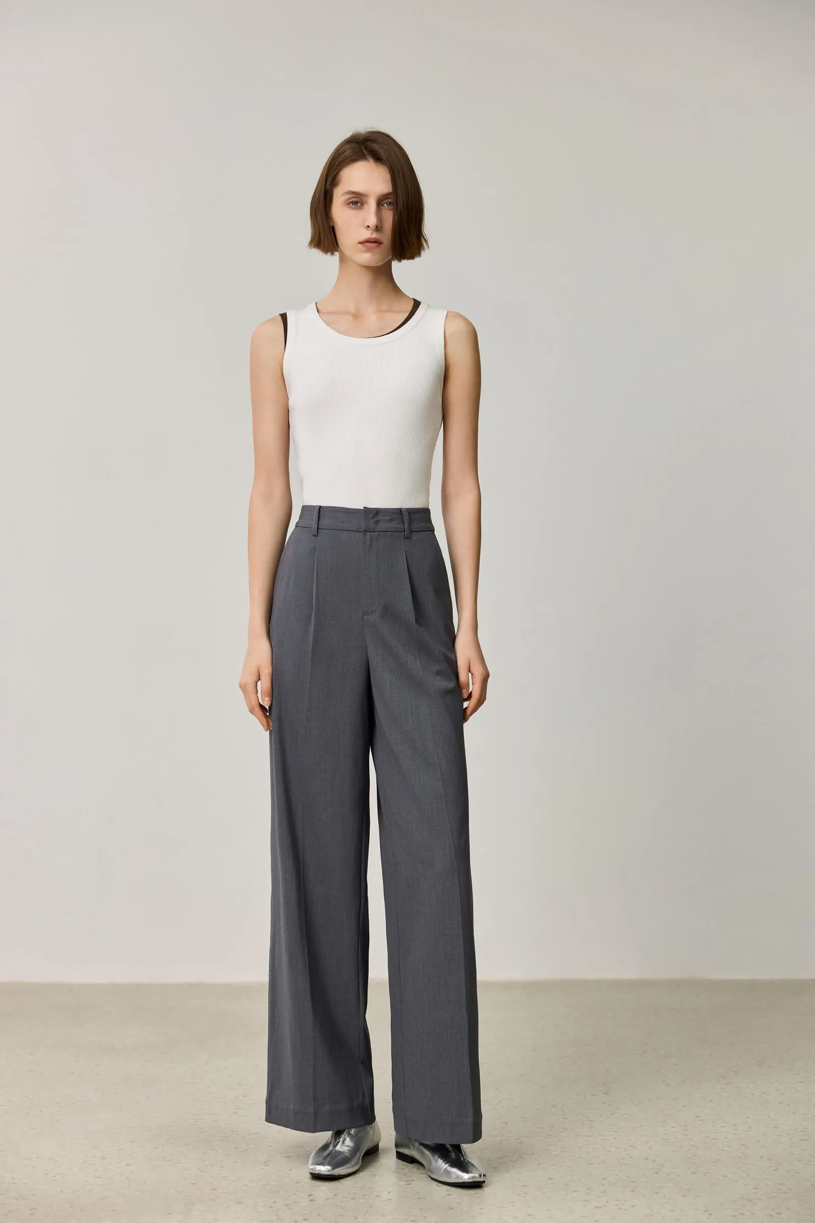 LILY Grey Business Wide-Leg Pants