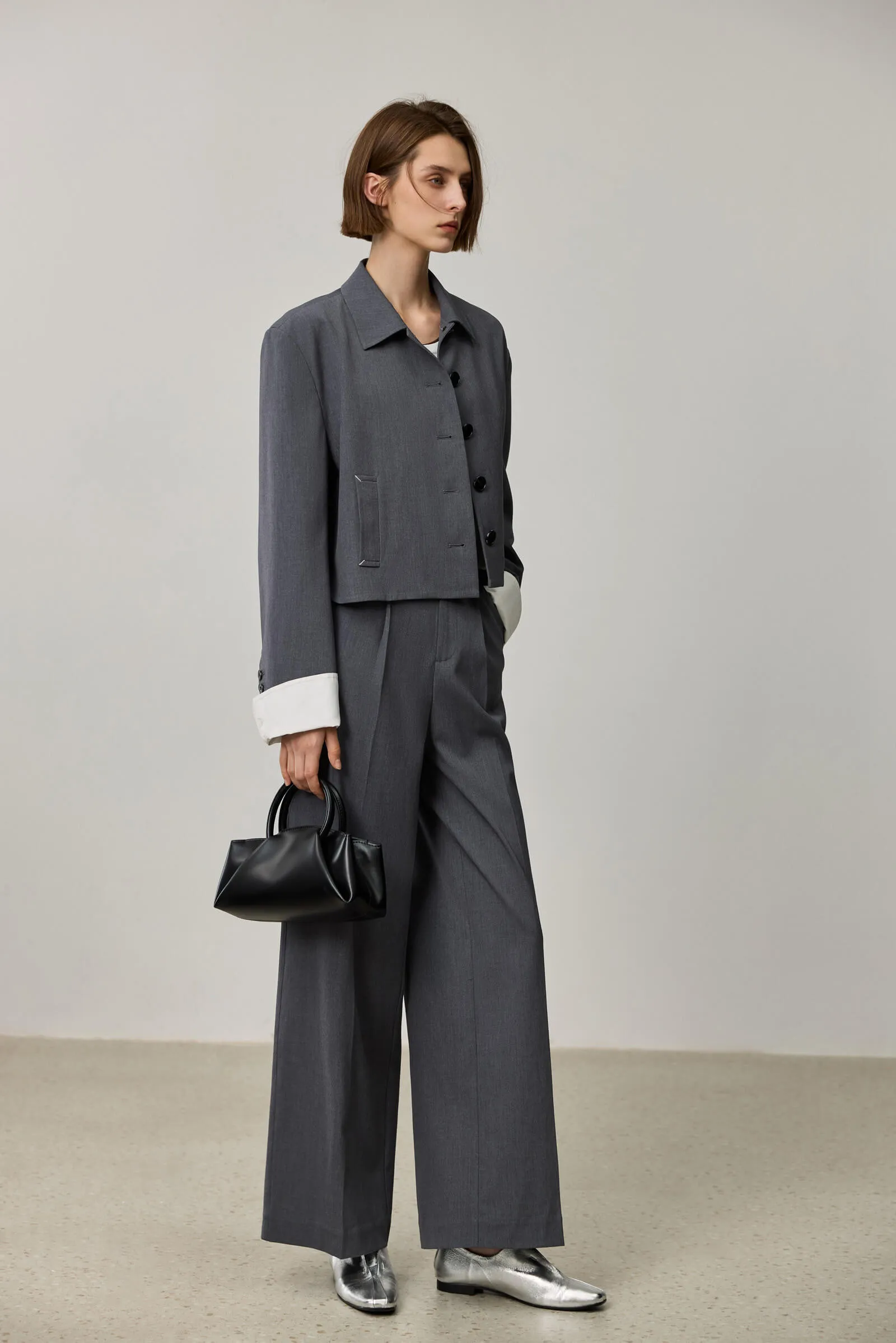 LILY Grey Business Wide-Leg Pants