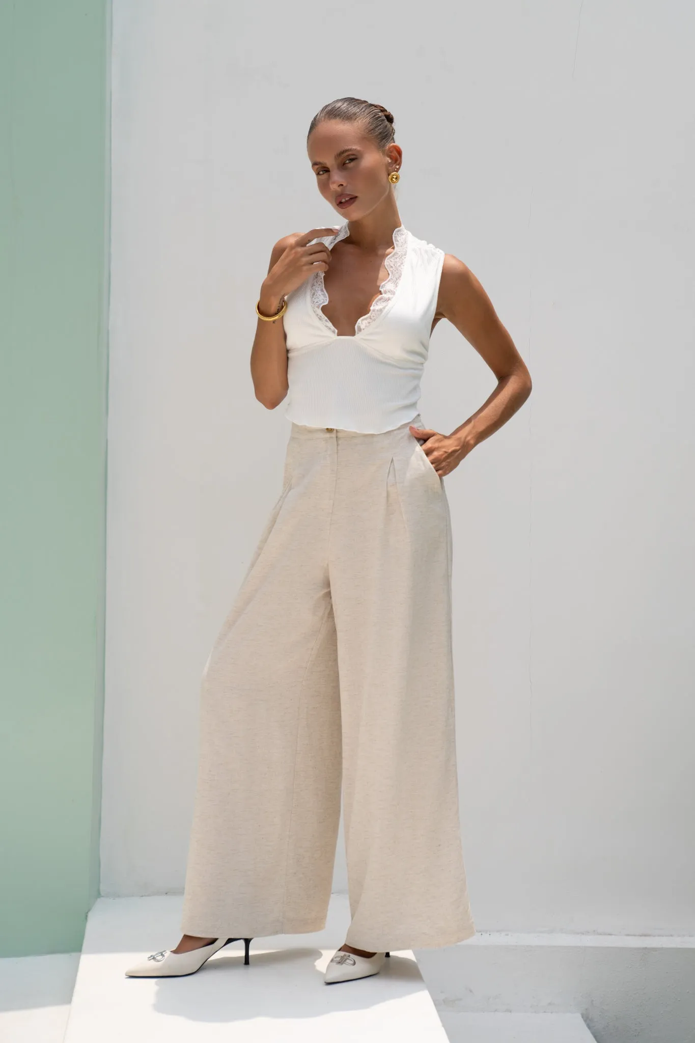 Margo Beige Wide Leg Pants