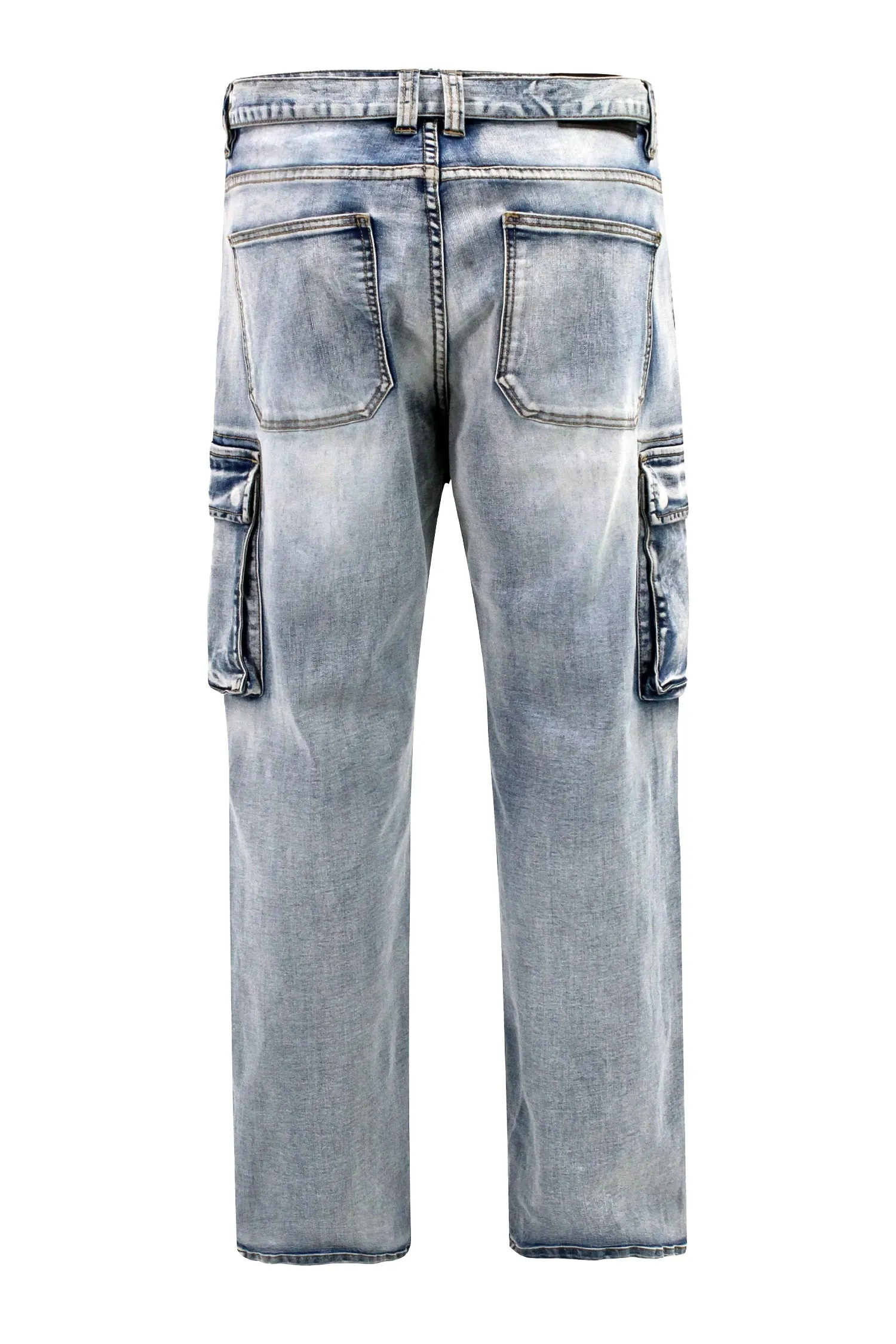 Men's Baggy Fit Cargo Waist Strap Denim Jeans