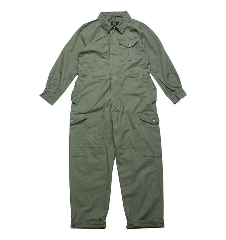 Men's Workwear Jumpsuit with Multi-Pockets and Turn Down Collar