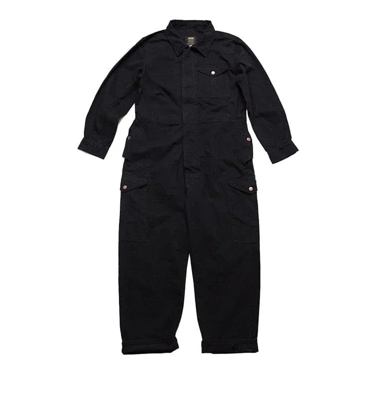 Men's Workwear Jumpsuit with Multi-Pockets and Turn Down Collar