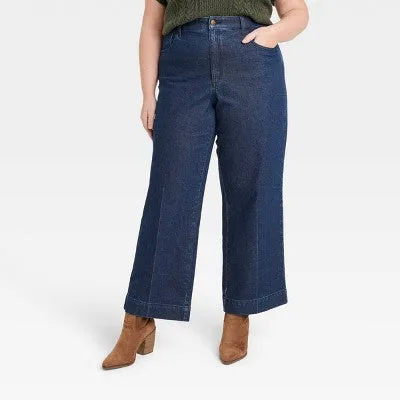 New - Universal Thread Women's High Waisted Wide Leg Cropped High-Rise Jeans, Dark Wash