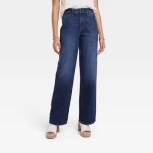 New - Universal Thread Women's High Waisted Wide Leg Cropped High-Rise Jeans, Dark Wash